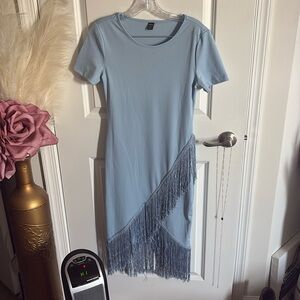 Asymmetrical blue fringe dress